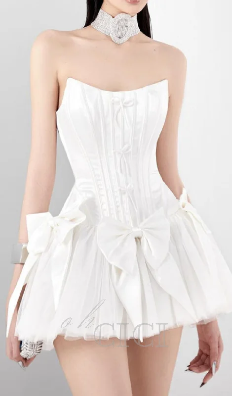 ELSIE BOWKNOT MESH STRAPLESS MINI DRESS Elegant Lace-Up Mini Dress