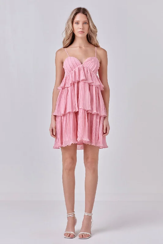 Endless Rose - Chiffon Pleated Corset Mini Dress Fashionable Mini Dress with Pockets Endless Rose - Chiffon Pleated Corset Mini Dress Fashionable Mini Dress with Pockets