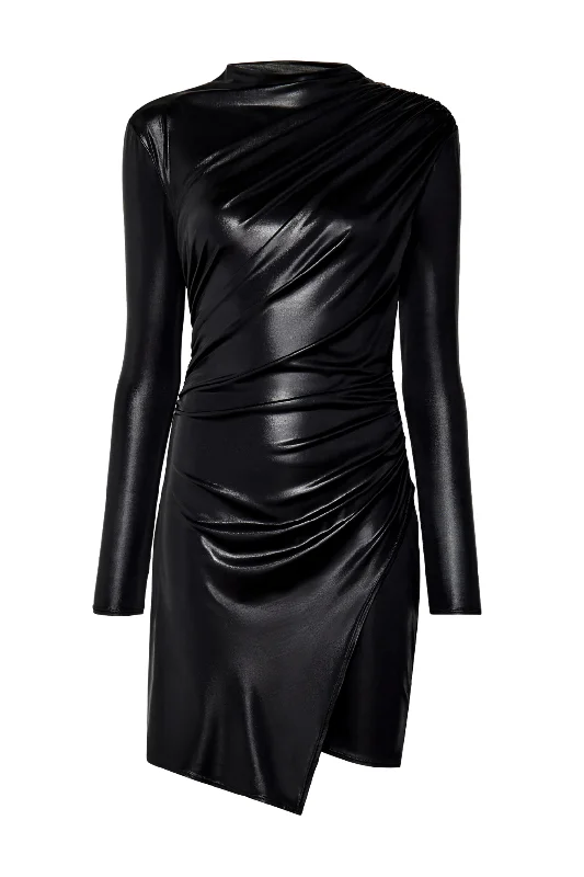 Coated Jersey Draped Mini Dress | Black Trendy Camisole Mini Dress