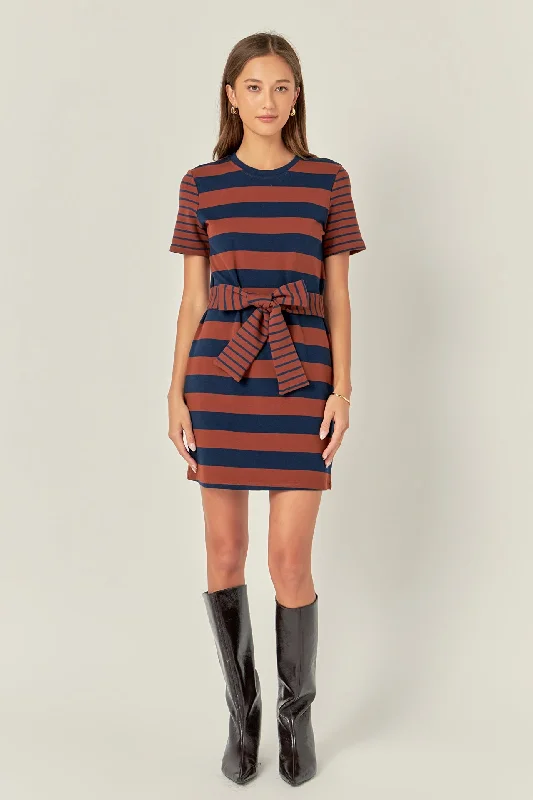 English Factory - Contrast Stripe Knit Mini Dress - Sale Stylish Button-Down Mini Dress