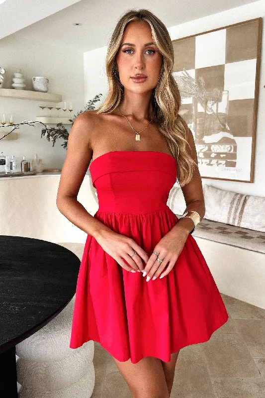 Cornell Mini Dress - Red Casual Button-Up Mini Dress