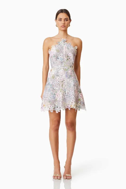 Elliatt Jacinta Mini Dress - Taupe Multi Trendy Lace Mini Dress