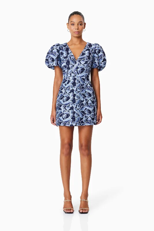 Elliatt Mila Mini Dress - Navy Multi Stylish Puff Sleeve Mini Dress