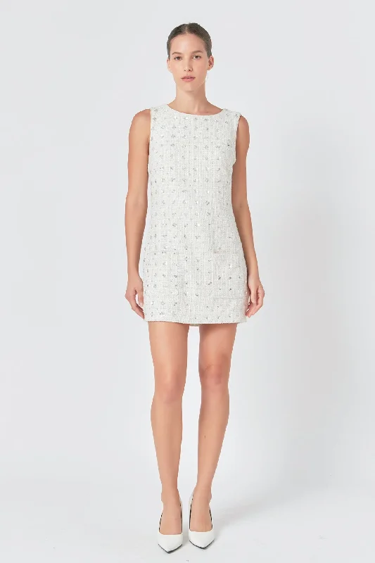 Endless Rose - Premium Floral Embellishment Tweed Mini Dress Elegant Lace Mini Dress