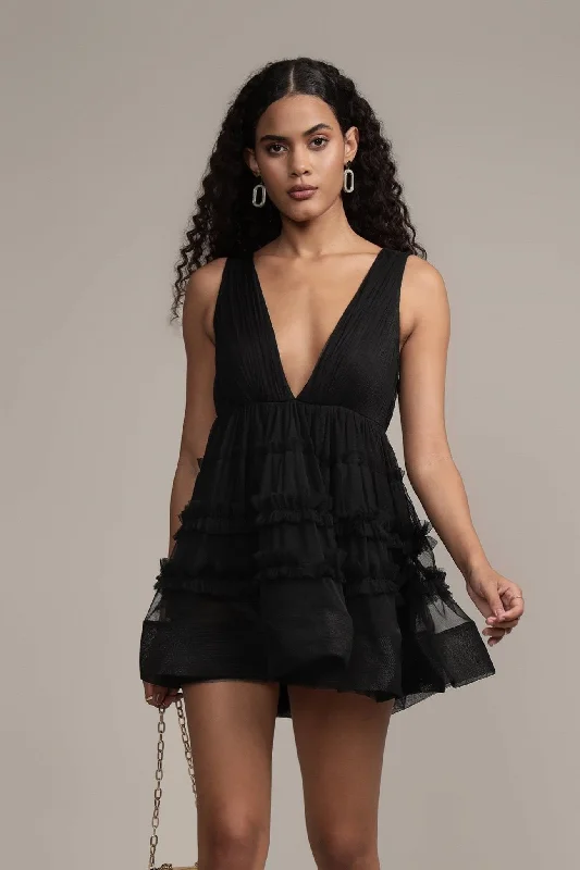 Ivy Black Tulle Mini Dress Comfortable Boho Mini Dress