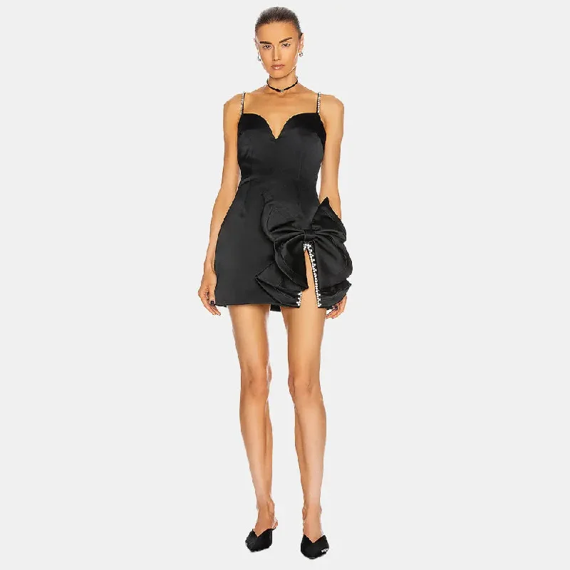 Rhinestone Bow-knot Strap Mini Dress Trendy Lace Mini Dress