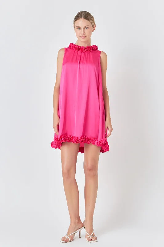 Endless Rose - Rosette Mini Dress Chic Pleated Mini Dress