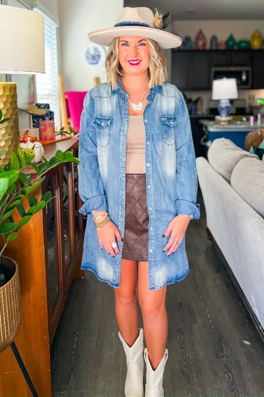 Say When Mini Dress - Denim Casual High-Waist Mini Dress