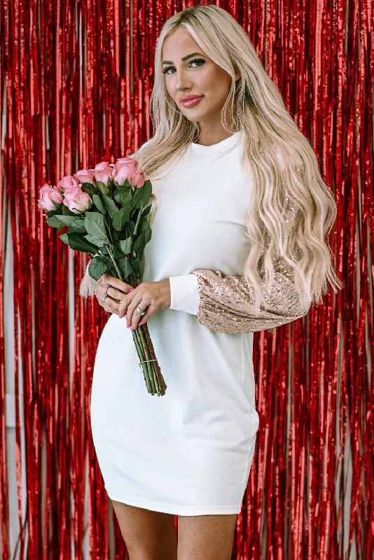 Sequin Puff Sleeve Shift Mini Dress Cozy Ribbed Mini Dress