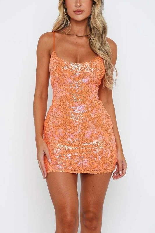 SEQUIN U NECK MINI DRESS Chic Pleated Mini Dress