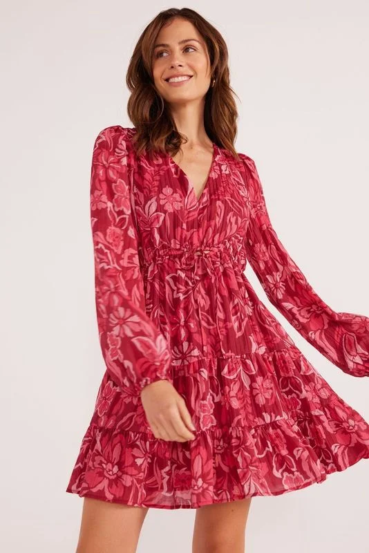 MINK PINK MAE LONG SLEEVE MINI DRESS Comfortable Boho Mini Dress