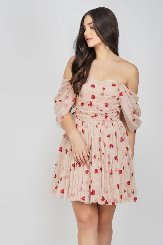 Sydney Red Heart Mini Dress Comfortable One-Shoulder Mini Dress