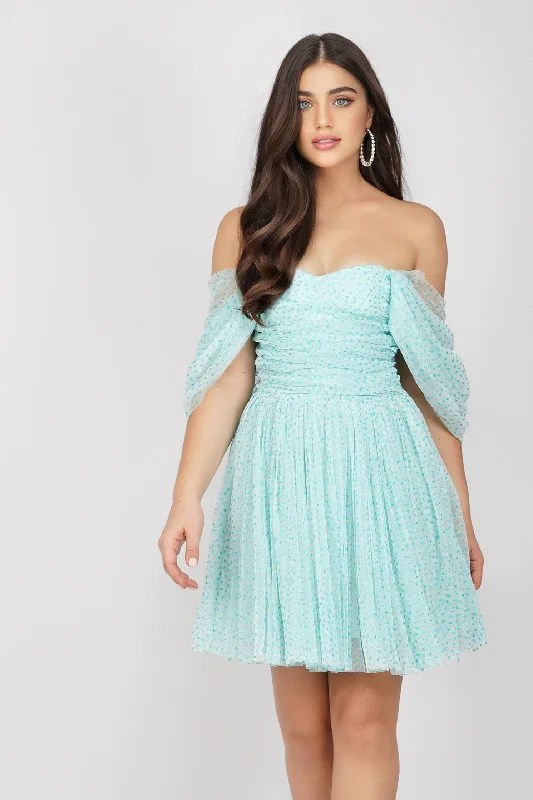 Sydney Tulle Polka Mini Dress in Mint Fashionable Button-Front Mini Dress