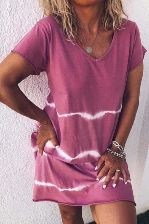 Beach Tie Dye Casual Mini Dress Comfortable Smocked Mini Dress