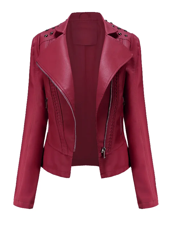 1980s Solid Lapel Leather Jacket Notch Collar Jacket Peter Pan Collar Jacket Cowl Neck Jacket