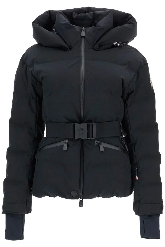 Tolima Belted Ski Down Jacket  - Black Denim Fabric Leather Fabric Suede Fabric