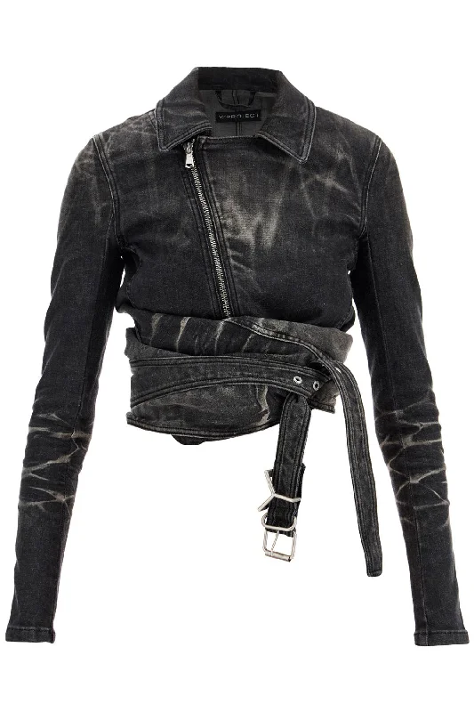 Denim Jacket With Criss-cross Belt  - Black Wool Jacket Cashmere Jacket Tweed Jacket