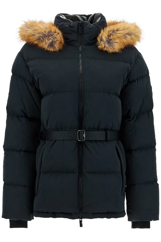 Short Nylon Down Jacket  - Black Front Pockets Side Pockets Patch Pockets