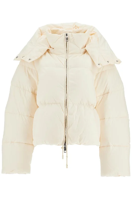 Short Oversized Beira Down Jacket  - White Stand-Up Collar Roll-Neck Collar Turtle Neck