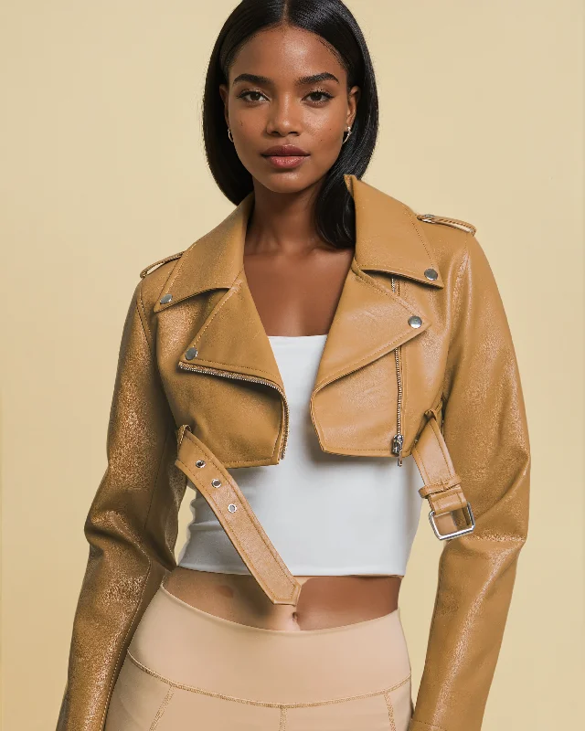 80243JNP- PU CROP BIKER JACKET Denim Jacket Leather Jacket Suede Jacket