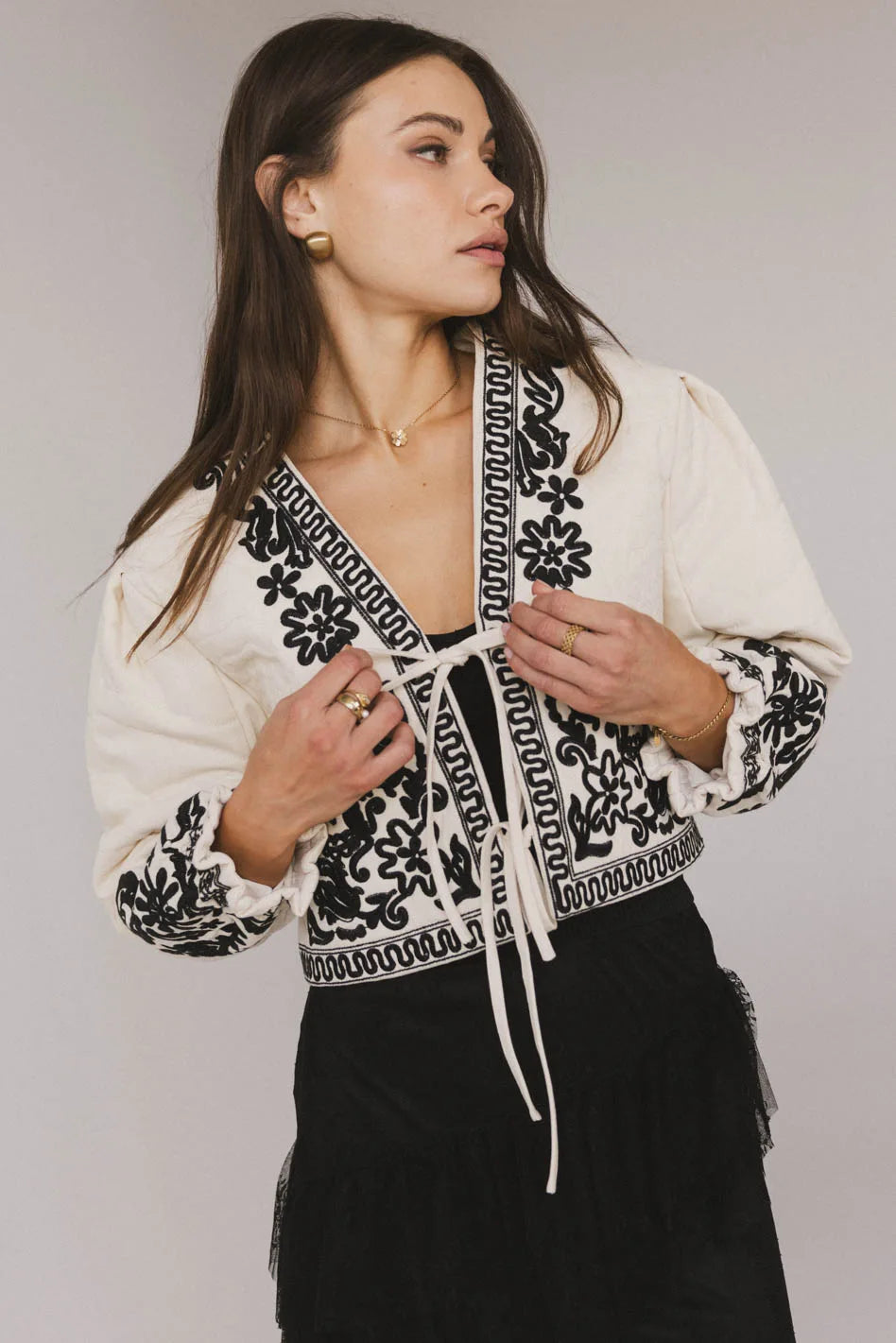 Benja Embroidered Jacket in Ivory Chenille Jacket Brocade Jacket Lace Jacket