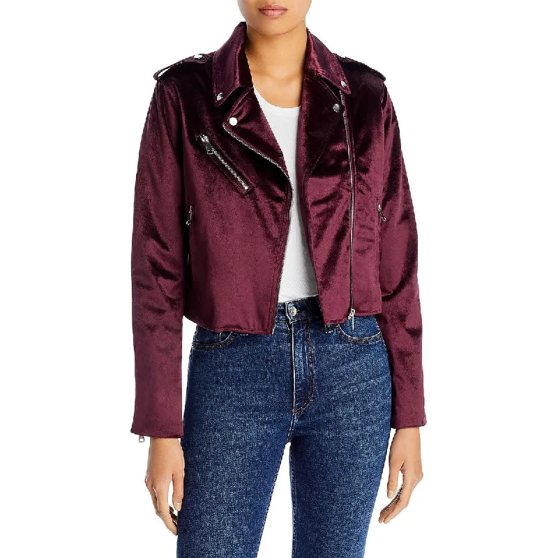 Womens Velvet Cropped Motorcycle Jacket Hoodie Zip-Up Jacket Button-Up Jacket