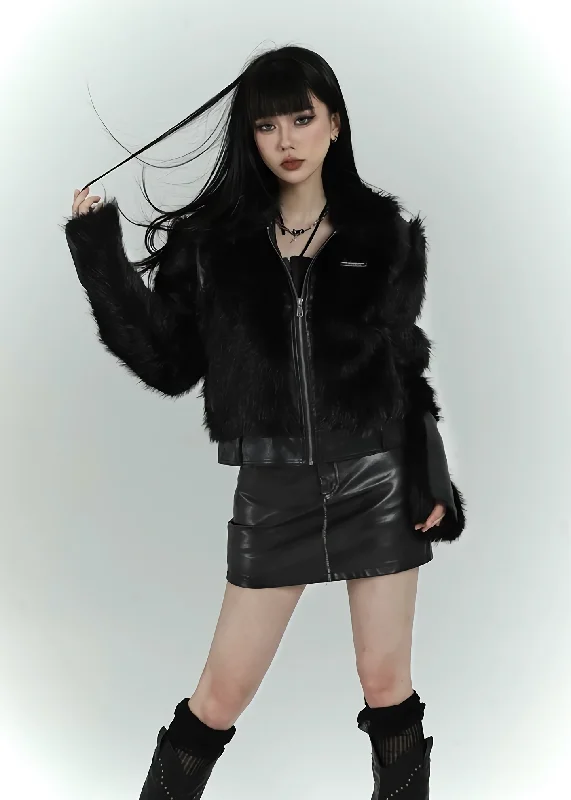 Black Faux Fur Bomber Jacket Mesh Jacket Canvas Jacket Denim Jacket