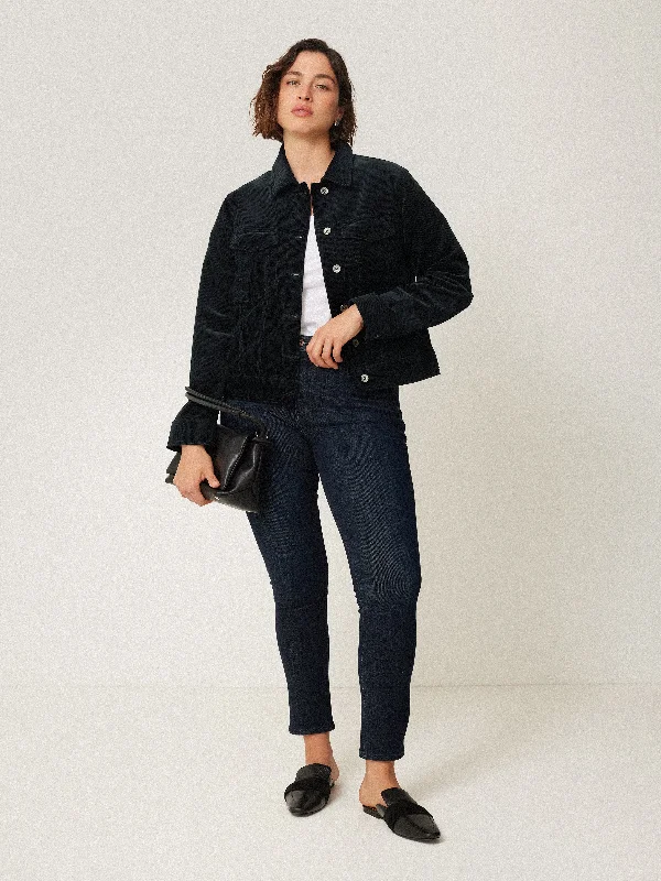 Boxy Cord Trucker Jacket | Navy Trench Coat Raincoat Waterproof Jacket