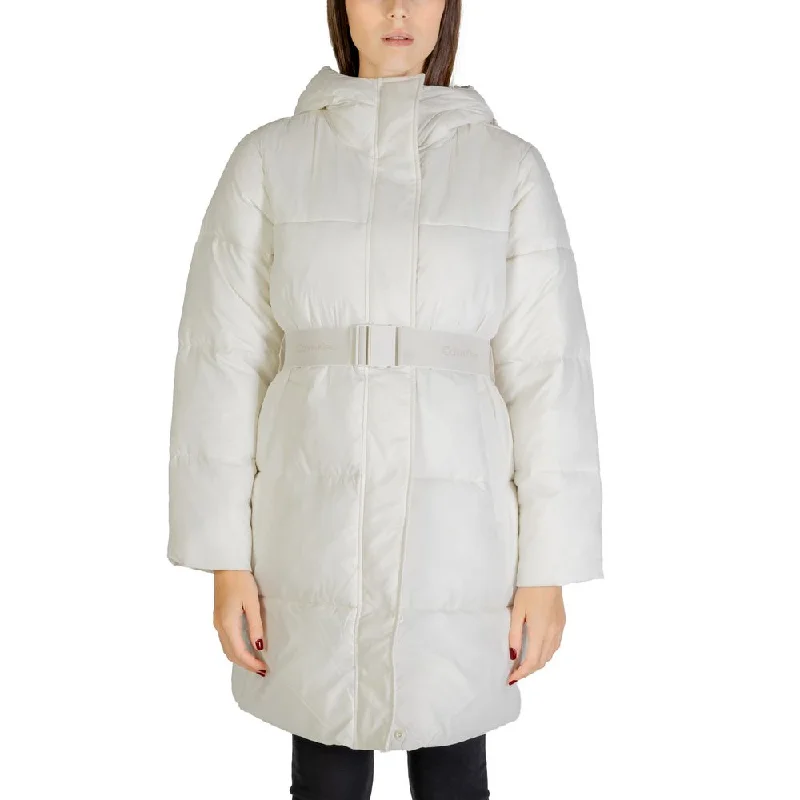 Calvin Klein Jeans Cream Nylon Jackets & Coat A-Line Jacket Boat Neck Shawl Collar