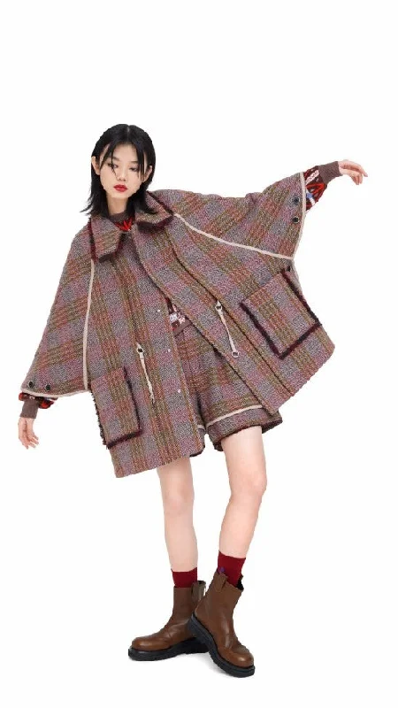 Checkers Cape Jacket Front Pockets Side Pockets Patch Pockets