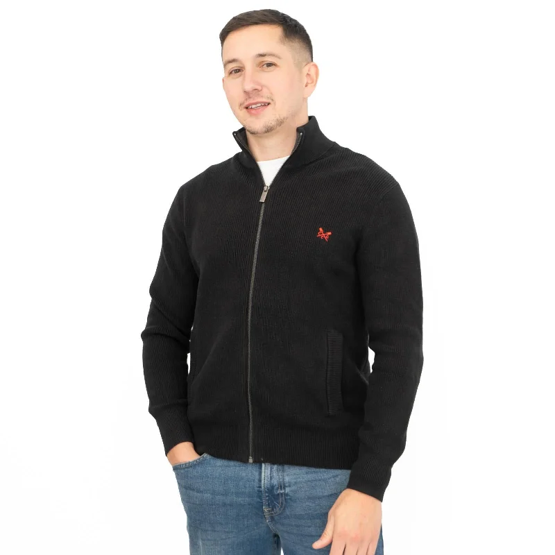 Crew Clothing Mens Zip Up Black Knit Jacket Faux Fur Fabric Real Fur Fabric Shearling Fabric