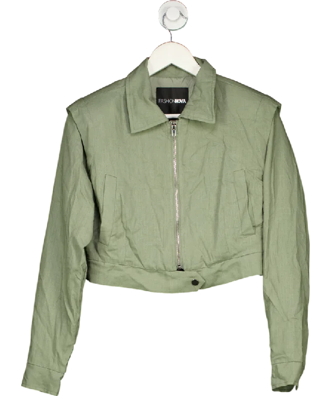 Fashion Nova Green Keep It Light Hearted Linen Jacket UK XS Knit Fabric Woven Fabric Fleece Fabric