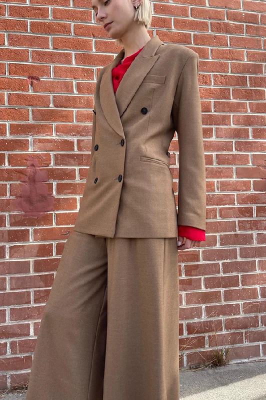 Flannel Shaped Jacket in Camel Denim Fabric Leather Fabric Suede Fabric