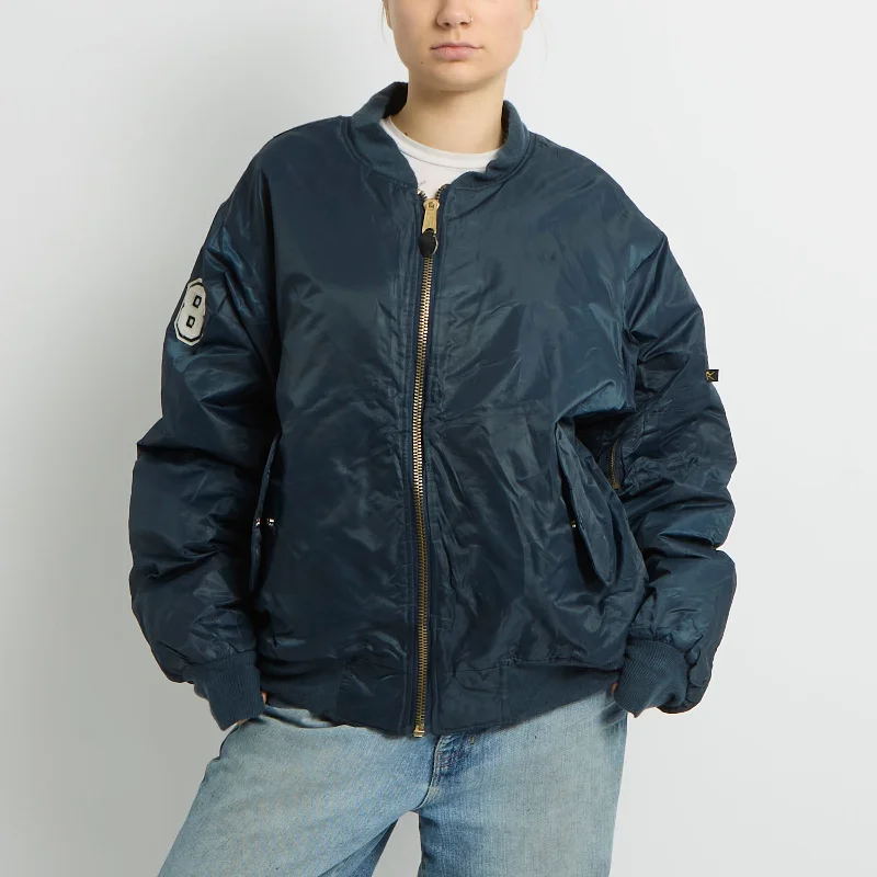 Flight Style Bomber Jacket - UK 14 Front Pockets Side Pockets Patch Pockets