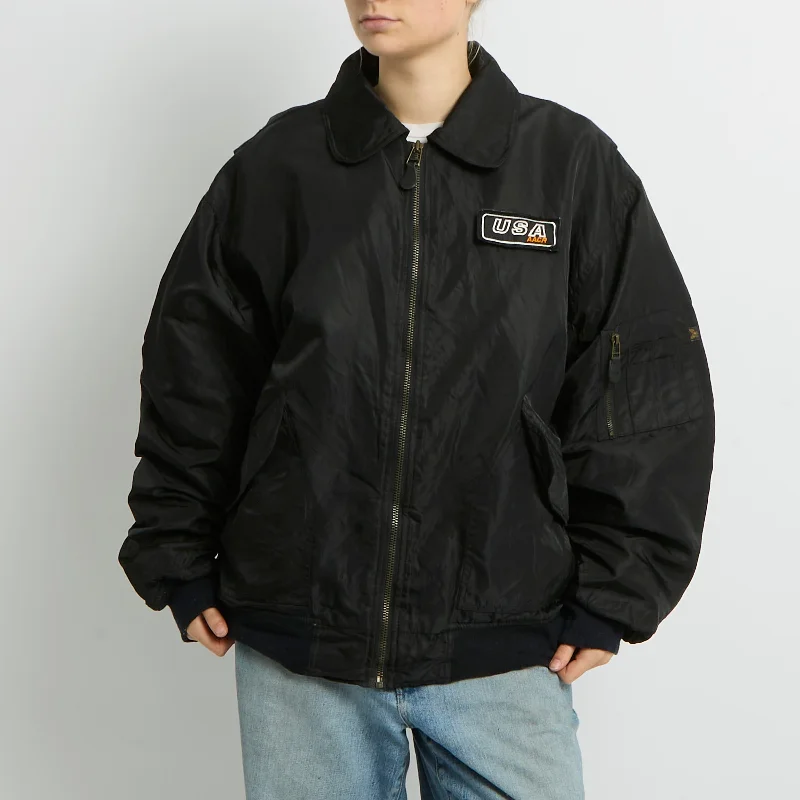 Flight Style Bomber Jacket - UK 16 One-Shoulder Jacket Off-the-Shoulder Jacket Asymmetrical Jacket