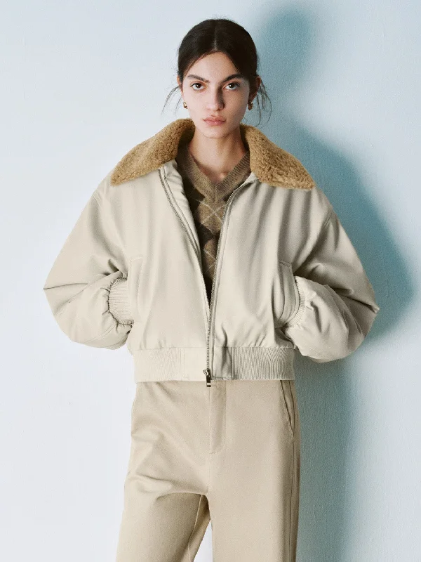 Fur Collar Bomber Jackets Front Pockets Side Pockets Patch Pockets
