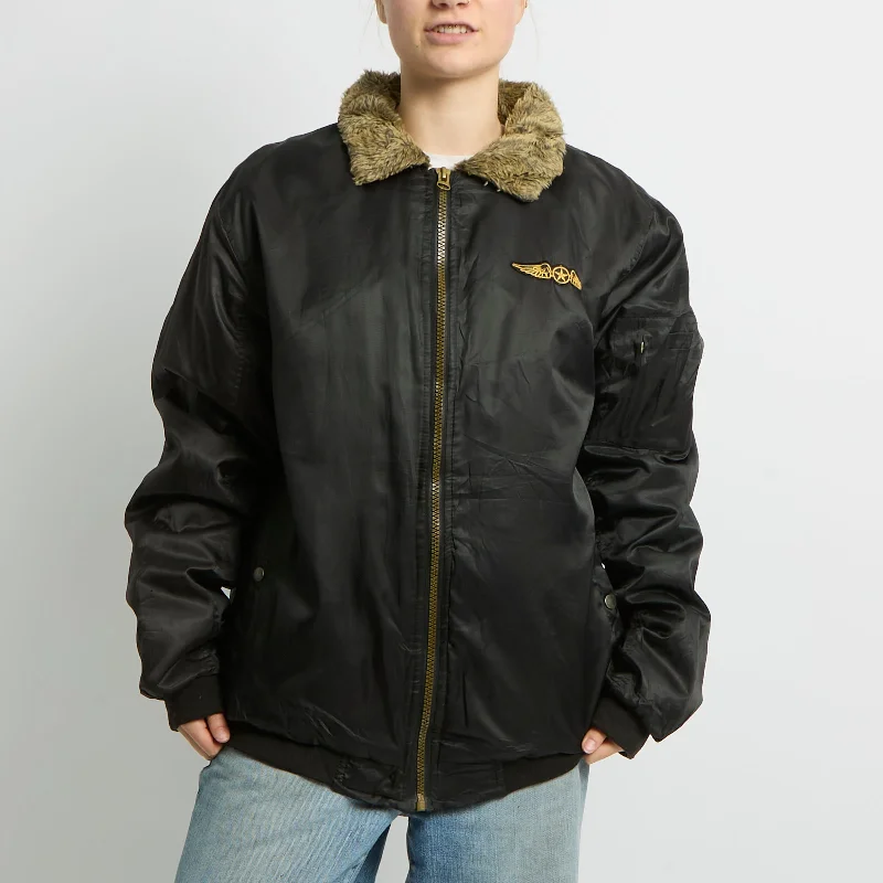 Fur Collar Embroidery Flight Jacket - UK 14 Denim Jacket Leather Jacket Suede Jacket