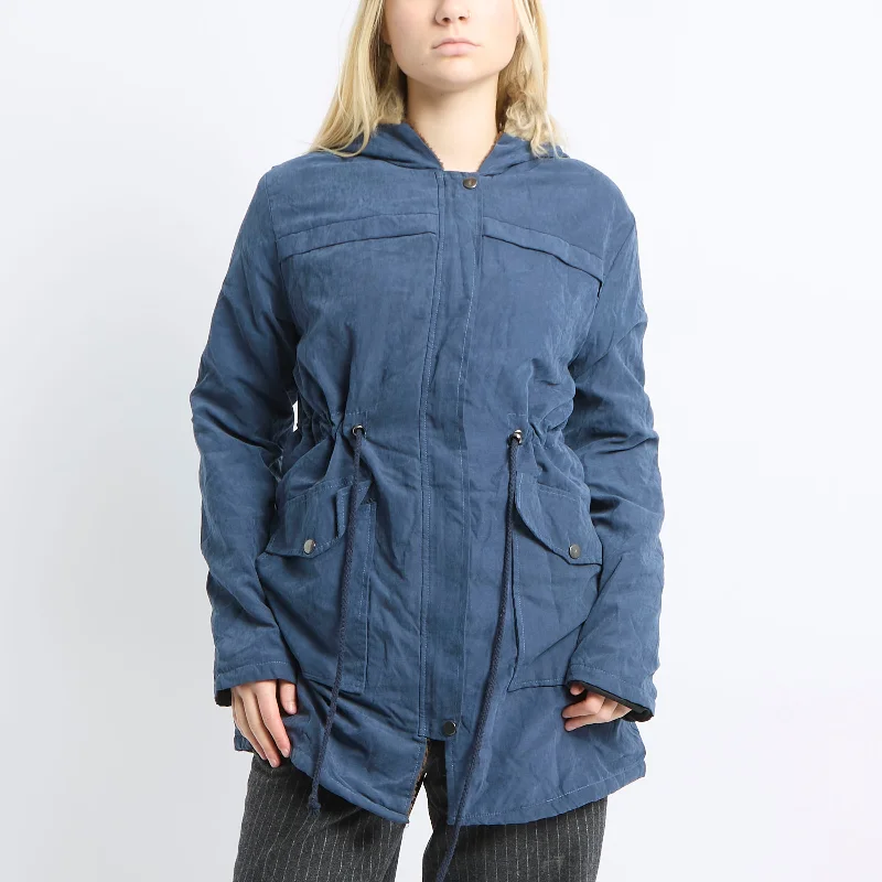 Fur Trimmed Parka Jacket - UK 10 Welt Pockets Slit Pockets Flap Pockets