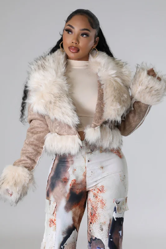 HDJ30908P-Faux Fur Mustang Jacket Welt Pockets Slit Pockets Flap Pockets