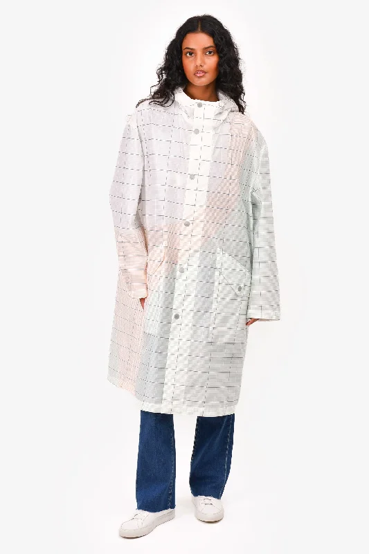 Hermès Sheer White/Multicolour Striped Panelled Rain Jacket Size 44 Denim Fabric Leather Fabric Suede Fabric