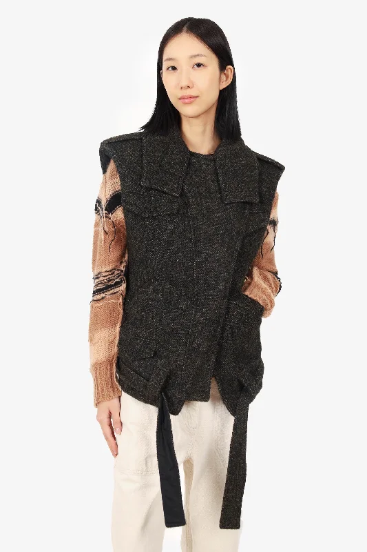 Isabel Marant Grey Wool Estelle Sleeveless Jacket Size 36 Hooded Jacket Caped Jacket Shawl Collar Jacket