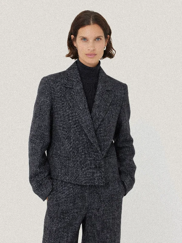 Kelvin Boucle Cropped Jacket | Navy V-Neck Jacket Boat Neck Jacket Square Neck Jacket