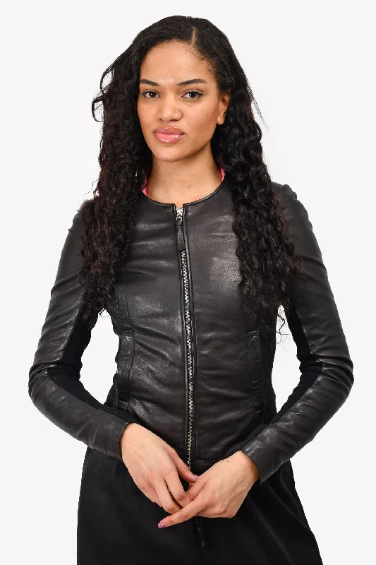Mackage For Aritzia Black Leather Zip-Up Jacket Size XS Nylon Jacket Polyester Jacket Spandex Jacket