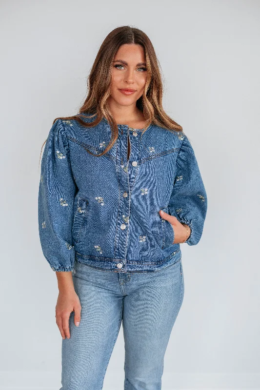 Maevie Denim Jacket Hoodie Zip-Up Jacket Button-Up Jacket