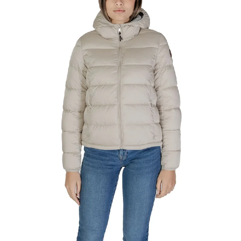 Napapijri Beige Polyamide Jackets & Coat Zippered Front Buttoned Front Snap Front