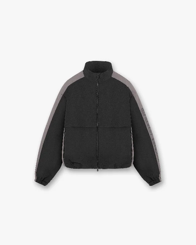 Nylon Track Jacket - Black Front Pockets Side Pockets Patch Pockets