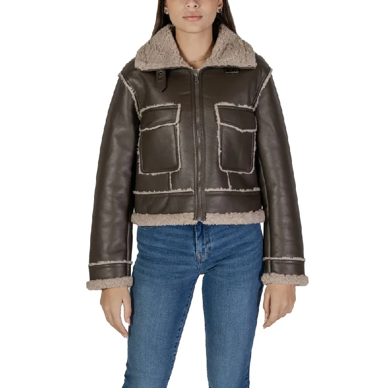 Only Brown Polyester Jackets & Coat Bomber Jacket Anorak Windbreaker