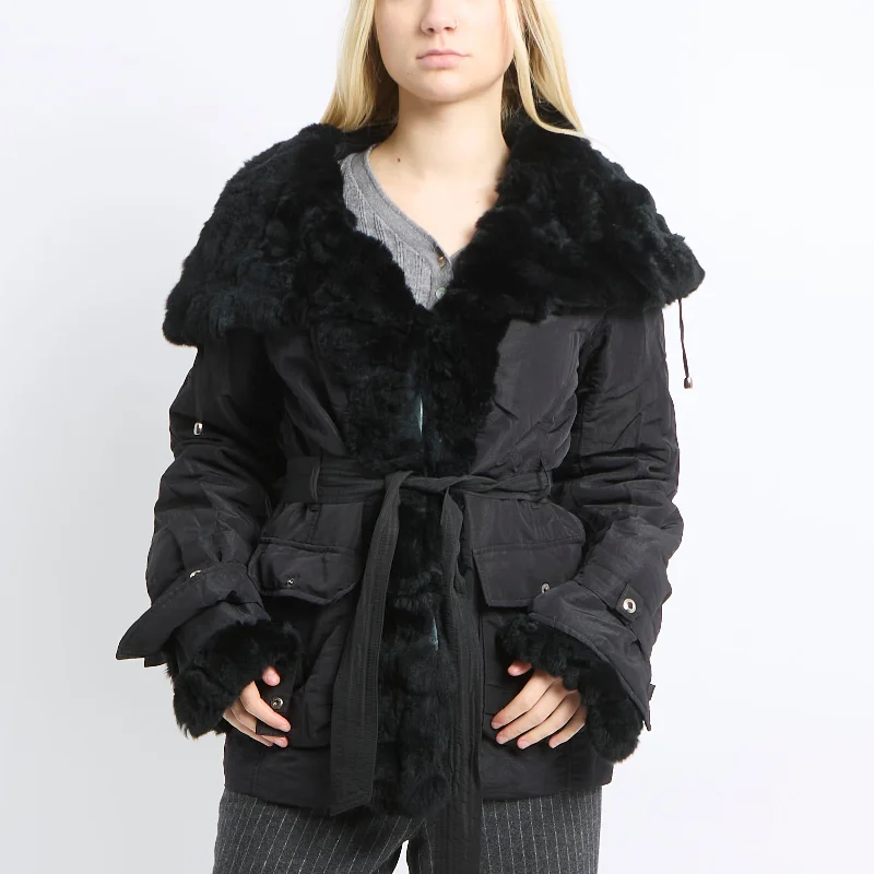 Ornella Properi Fur Trim Jacket - UK 12 Appliqued Jacket Beaded Jacket Sequined Jacket