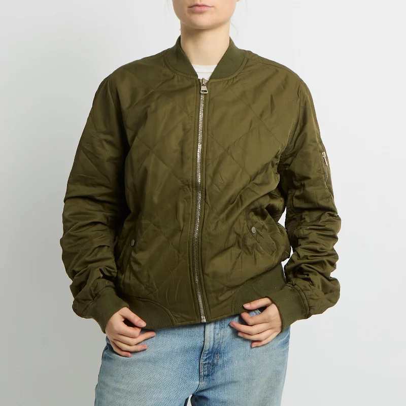 Quilted Bomber Jacket - UK 12 Hooded Jacket Caped Jacket Shawl Collar Jacket