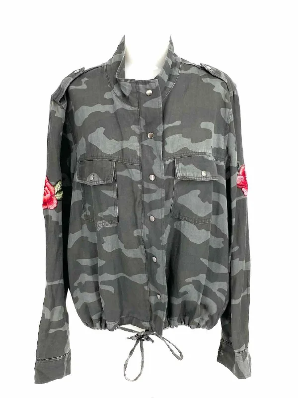 Rails CollinsWomen's Gray Button Down Camoflage Embroidered Floral Size L Jacket Striped Jacket Polka Dot Jacket Floral Jacket
